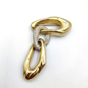 Vintage Jomaz Joseph Mazer Two Tone Pave Rhinestone Chain Links Brooch Pin